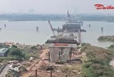 Cầu Thượng Cát sau một năm thi công: Ba trụ tháp dần thành hình giữa sông Hồng