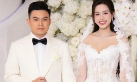 Hoa hậu Đỗ Thị Hà rạng rỡ bên chồng thiếu gia trong lễ cưới ở Hà Nội