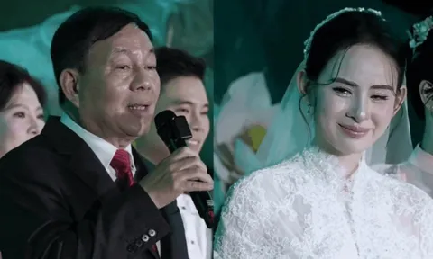 Khoảnh khắc hiếm: Bố chồng Hương Liên phát biểu trong đám cưới, nói gì mà con dâu bật khóc?