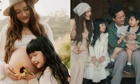 Nhã Phương bụng to vượt mặt tháng cuối thai kỳ, hai nhóc tỳ siêu đáng yêu bên bố mẹ trong bộ ảnh gia đình