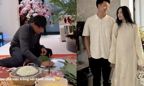 Thành Chung cặm cụi gói bánh chưng trong biệt thự trước ngày ông Công ông Táo