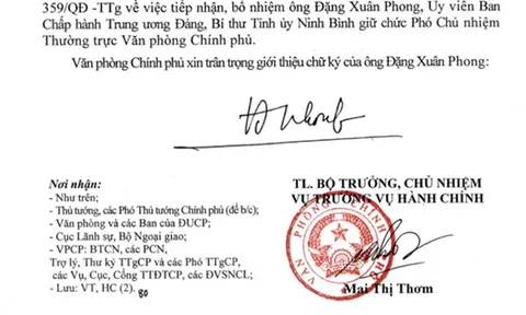Giới thiệu chữ ký của đồng chí Đặng Xuân Phong, Phó Chủ nhiệm Thường trực Văn phòng Chính phủ