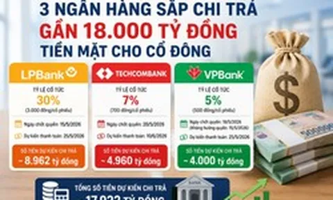 Cổ đông ba ngân hàng sắp nhận gần 18.000 tỷ đồng cổ tức tiền mặt: LPBank chi số tiền bằng VPBank và Techcombank cộng lại