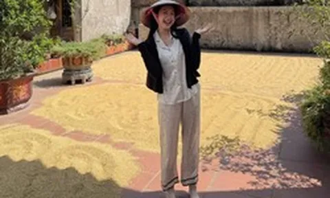 Tiểu thư Doãn Hải My được khen đẹp người đẹp nết khi về quê chồng phơi thóc giữa trưa nắng hè