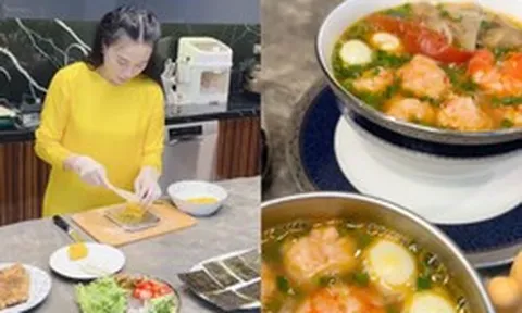 Phương Oanh một mình chăm cặp song sinh vẫn tự tay nấu ăn: Nhìn mâm cơm thấy độ tỉ mỉ