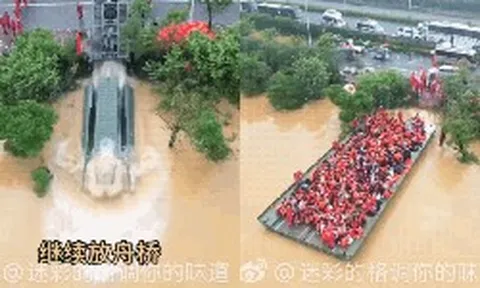 “Pháp sư Trung Hoa” tạo cầu phao "thả ra là có chỗ cho 500 người” để giải cứu 12.000 giáo viên, học sinh trong nước lũ: Nhìn thực sự quá phép màu