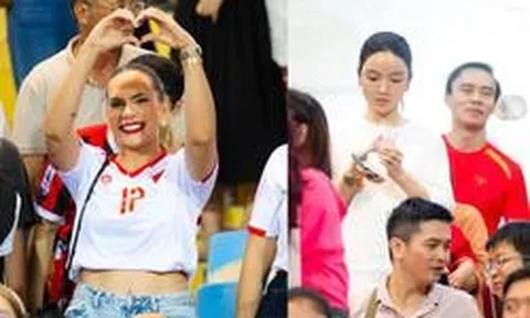 Chu Thanh Huyền đọ sắc với vợ Xuân Son trên sân Mỹ Đình: Nàng WAG người Brazil chiếm trọn "spotlight"