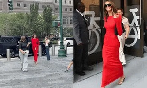Gái xinh cao 1m75 đỏ rực giữa đường phố New York, hoá ra là Nepo Baby có profile khủng