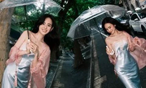 Nàng dâu hào môn Hương Liên "thả dáng" dạo phố ngày mưa, visual ngọt ngào như phim Hàn khiến dân mạng không ngớt lời khen