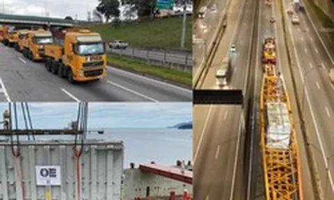 Phát hiện siêu xe tải 540 tấn di chuyển trên tuyến cao tốc cùng đoàn xe hộ tống, đi với vận tốc chỉ 10 km/h để thực hiện nhiệm vụ quan trọng
