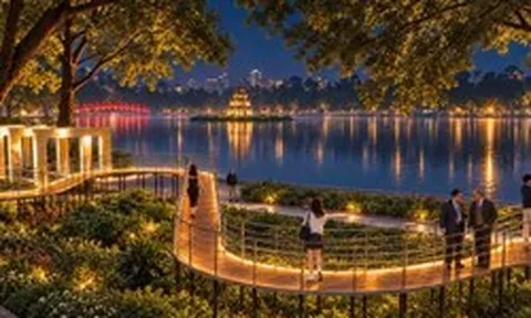 Lắp đặt cầu cảnh quan, khung gương ở vườn hoa Hồ Hoàn Kiếm