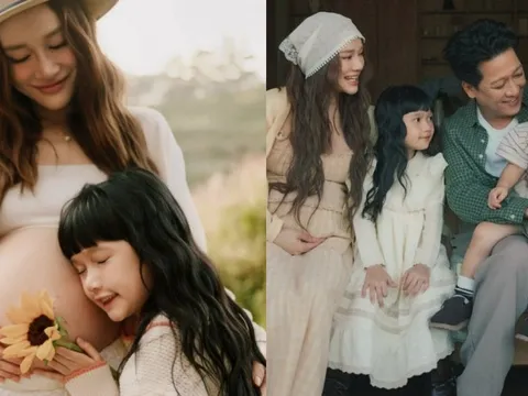 Nhã Phương bụng to vượt mặt tháng cuối thai kỳ, hai nhóc tỳ siêu đáng yêu bên bố mẹ trong bộ ảnh gia đình