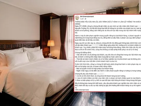 Khách sạn tại Hà Nội bị tố phát tán thông tin riêng tư của nghệ sĩ, thái độ xử lí khi bị phản ánh gây tranh cãi