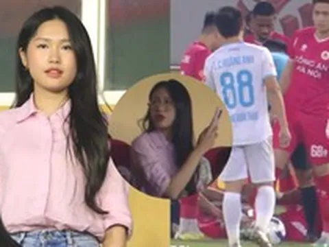Doãn Hải My mặc đơn giản vẫn xinh xuất sắc nhưng chợt biển sắc khi thấy Văn Hậu chấn thương